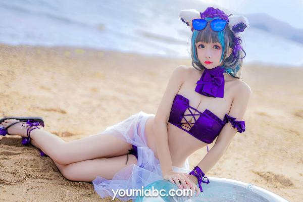    YouMi尤蜜-奶泡娇-泳装柴郡猫 二次元动漫COS清纯海边写真第25张图片