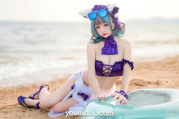    YouMi尤蜜-奶泡娇-泳装柴郡猫 二次元动漫COS清纯海边写真第27张图片