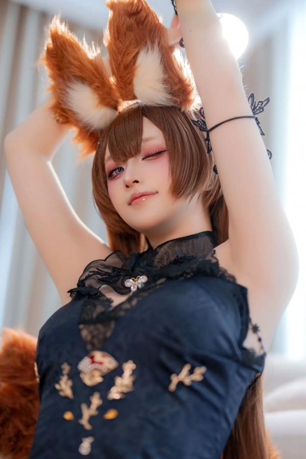    屿鱼 - 碧蓝航线天城COS私房照，高叉黑纱礼服，极致诱惑cosplay第14张图片