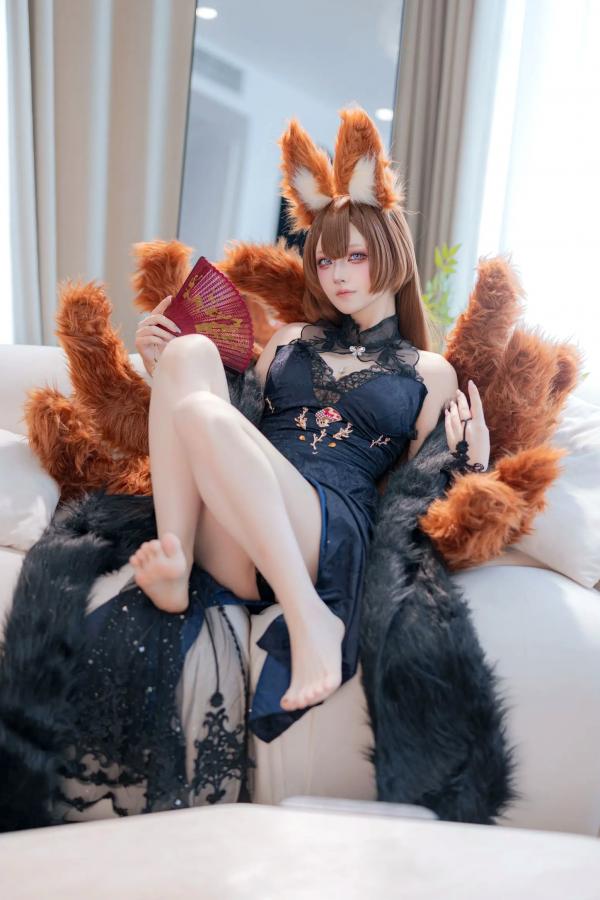    屿鱼 - 碧蓝航线天城COS私房照，高叉黑纱礼服，极致诱惑cosplay第41张图片