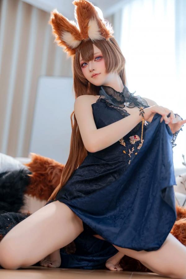    屿鱼 - 碧蓝航线天城COS私房照，高叉黑纱礼服，极致诱惑cosplay第57张图片