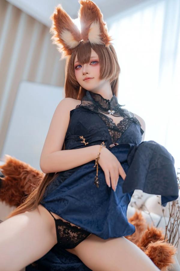    屿鱼 - 碧蓝航线天城COS私房照，高叉黑纱礼服，极致诱惑cosplay第58张图片