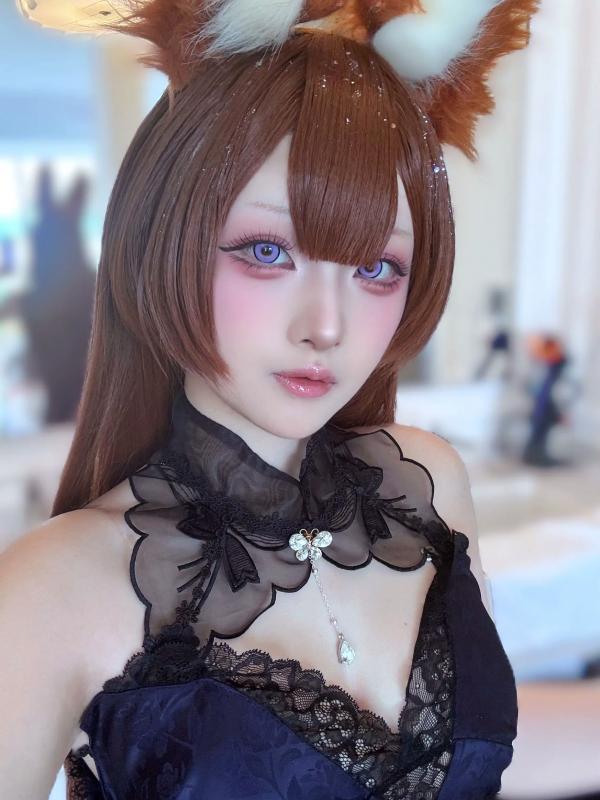    屿鱼 - 碧蓝航线天城COS私房照，高叉黑纱礼服，极致诱惑cosplay第60张图片