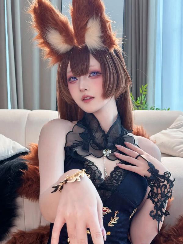   屿鱼 - 碧蓝航线天城COS私房照，高叉黑纱礼服，极致诱惑cosplay第61张图片