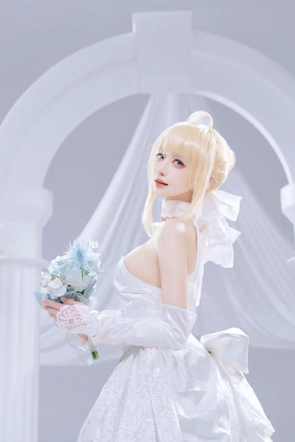    Shika小鹿鹿 - FGO Saber花嫁 [22P] 纯白蕾丝梦幻COS精品画册，绝美花嫁妆造演绎圣洁女神魅力第4张图片