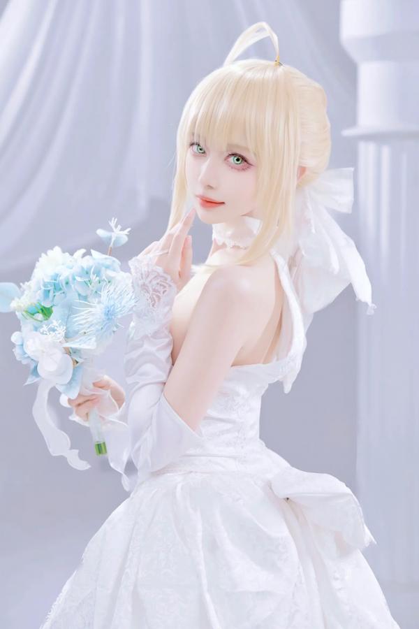    Shika小鹿鹿 - FGO Saber花嫁 [22P] 纯白蕾丝梦幻COS精品画册，绝美花嫁妆造演绎圣洁女神魅力第5张图片