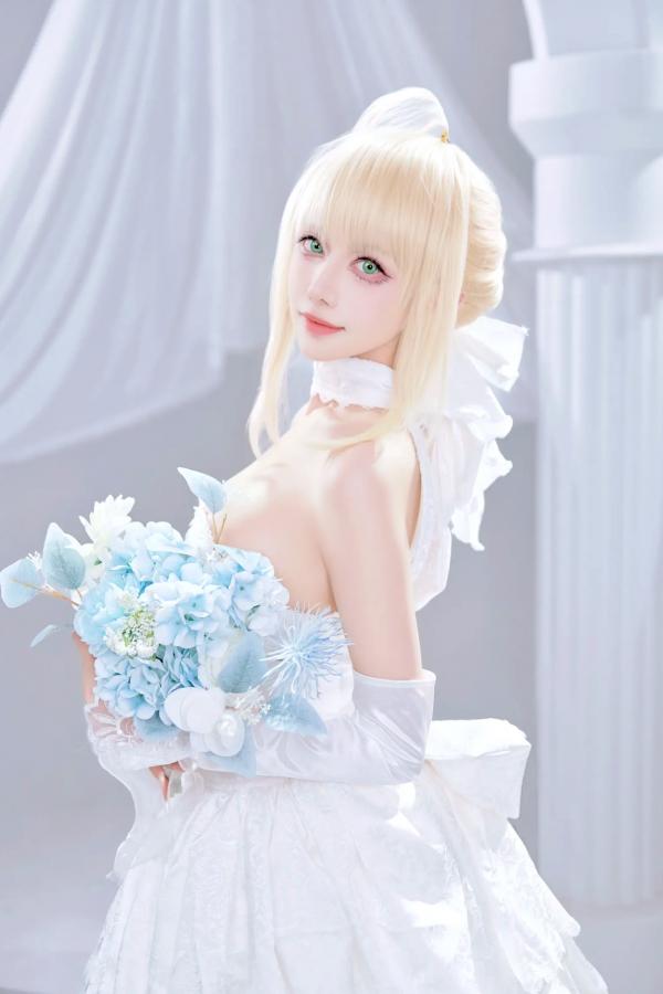    Shika小鹿鹿 - FGO Saber花嫁 [22P] 纯白蕾丝梦幻COS精品画册，绝美花嫁妆造演绎圣洁女神魅力第6张图片