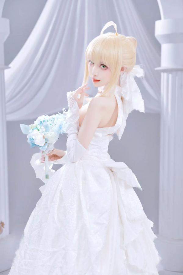    Shika小鹿鹿 - FGO Saber花嫁 [22P] 纯白蕾丝梦幻COS精品画册，绝美花嫁妆造演绎圣洁女神魅力第8张图片
