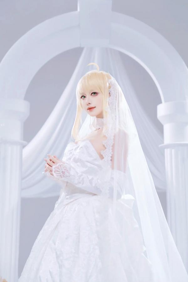    Shika小鹿鹿 - FGO Saber花嫁 [22P] 纯白蕾丝梦幻COS精品画册，绝美花嫁妆造演绎圣洁女神魅力第9张图片