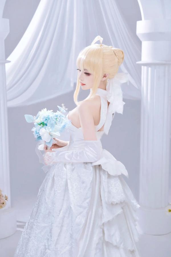    Shika小鹿鹿 - FGO Saber花嫁 [22P] 纯白蕾丝梦幻COS精品画册，绝美花嫁妆造演绎圣洁女神魅力第10张图片