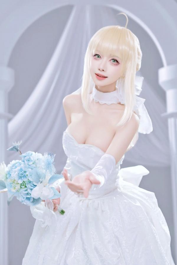    Shika小鹿鹿 - FGO Saber花嫁 [22P] 纯白蕾丝梦幻COS精品画册，绝美花嫁妆造演绎圣洁女神魅力第11张图片
