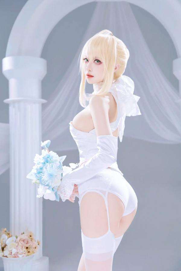    Shika小鹿鹿 - FGO Saber花嫁 [22P] 纯白蕾丝梦幻COS精品画册，绝美花嫁妆造演绎圣洁女神魅力第15张图片