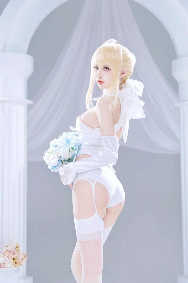    Shika小鹿鹿 - FGO Saber花嫁 [22P] 纯白蕾丝梦幻COS精品画册，绝美花嫁妆造演绎圣洁女神魅力第17张图片