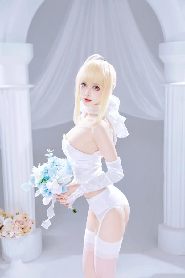    Shika小鹿鹿 - FGO Saber花嫁 [22P] 纯白蕾丝梦幻COS精品画册，绝美花嫁妆造演绎圣洁女神魅力第18张图片