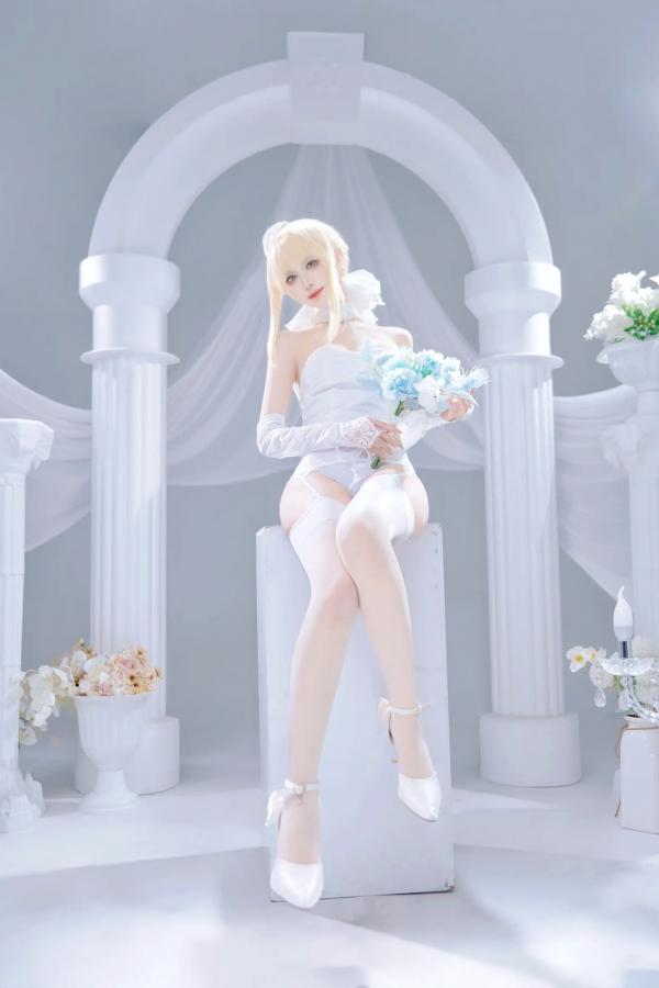    Shika小鹿鹿 - FGO Saber花嫁 [22P] 纯白蕾丝梦幻COS精品画册，绝美花嫁妆造演绎圣洁女神魅力第22张图片