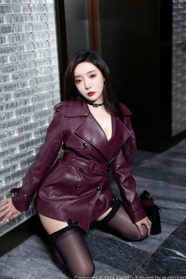 王馨瑶   XiaoYu语画界-1177-王馨瑶yanni-暗红皮夹克御姐风-黑色蕾丝内衣搭配黑丝-冷艳极品女神私房照-2024.01.03第10张图片