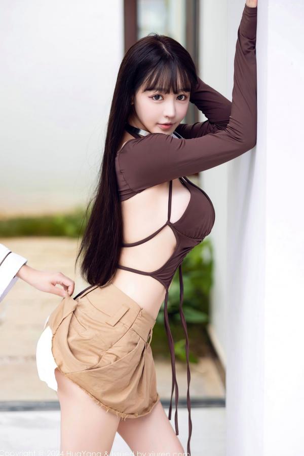    HuaYang花漾-568-朱可儿Flora：咖啡色露背美少女与极致黑蕾丝内衣私房写真，火辣曲线尽显诱惑第11张图片