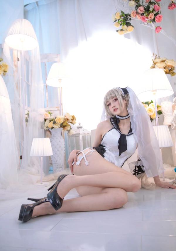    冬马路纱碧蓝航线可畏Cosplay，唯美花海黑白婚纱诱惑私房大尺度写真第11张图片