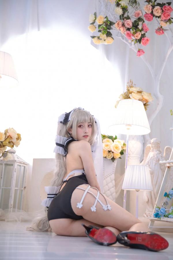    冬马路纱碧蓝航线可畏Cosplay，唯美花海黑白婚纱诱惑私房大尺度写真第14张图片