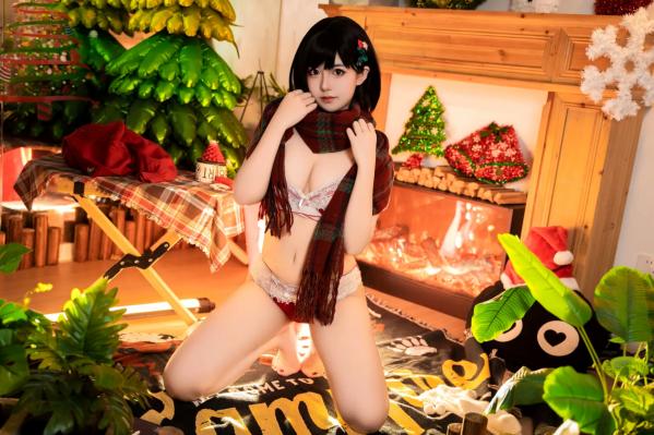    虎森森 - 圣诞快乐：节日红绿彩绘私房写真，火辣诱惑圣诞女神，性感视觉盛宴第32张图片