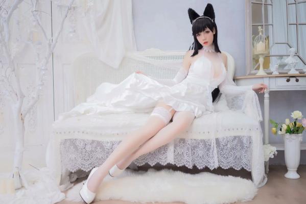    焖焖碳 - 爱宕花嫁Cosplay、白丝兽耳新娘诱惑写真 [20P]第7张图片