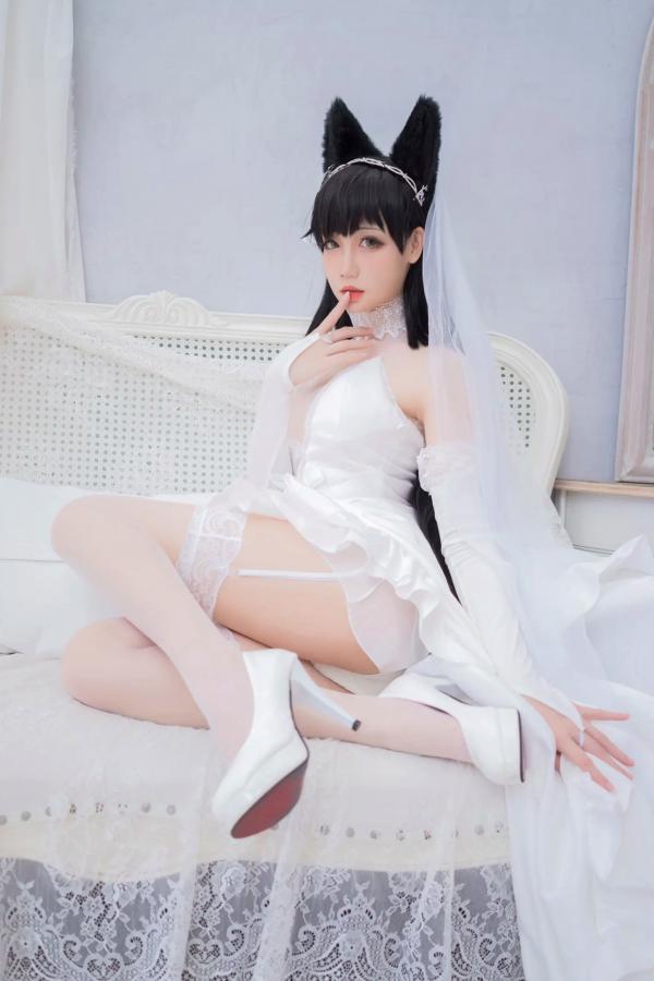    焖焖碳 - 爱宕花嫁Cosplay、白丝兽耳新娘诱惑写真 [20P]第17张图片