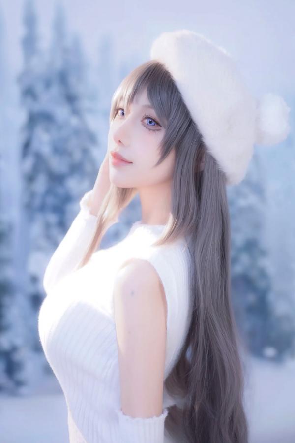    Shika小鹿鹿 - 麻衣学姐冬日雪景写真，白毛针织衫搭配黑丝诱惑，演绎冰雪清纯女神范，高清大图25P第6张图片