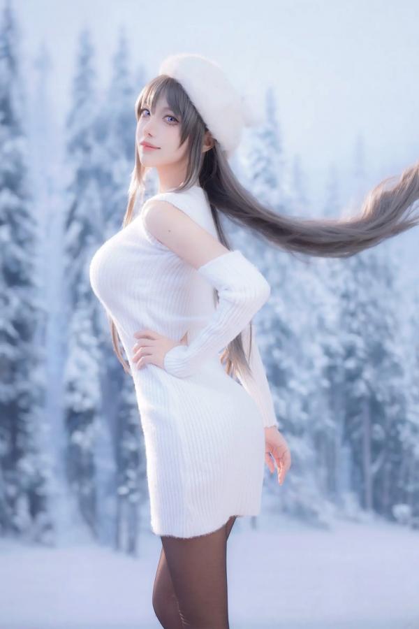    Shika小鹿鹿 - 麻衣学姐冬日雪景写真，白毛针织衫搭配黑丝诱惑，演绎冰雪清纯女神范，高清大图25P第18张图片