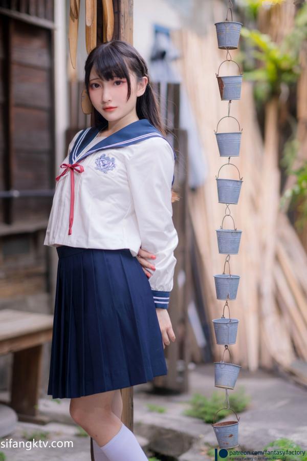    Fantasy-Factory小丁Ding水手服少女，榻榻米上的猫咪互动与校园风写真，清新诱惑的二次元私房大片第9张图片