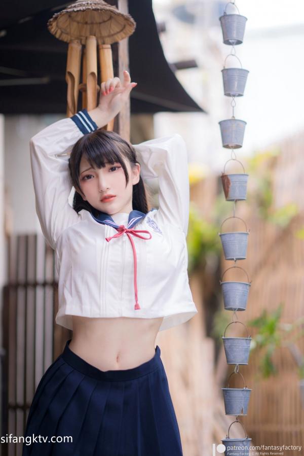    Fantasy-Factory小丁Ding水手服少女，榻榻米上的猫咪互动与校园风写真，清新诱惑的二次元私房大片第10张图片