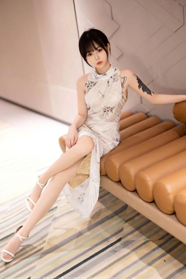    XiaoYu语画界-1118-奶瓶-清纯白色旗袍与黑色小喵情趣内衣角色扮演私房照-黑丝美腿纹身性感写真第7张图片