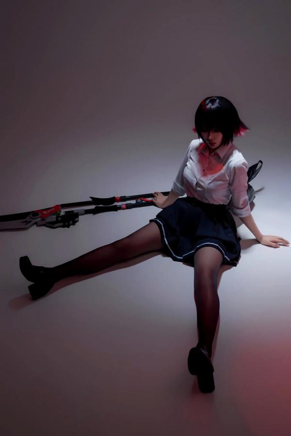    轩萧学姐 鲨鱼妹JK制服cos写真 绝美红瞳黑丝美腿[100P]第58张图片