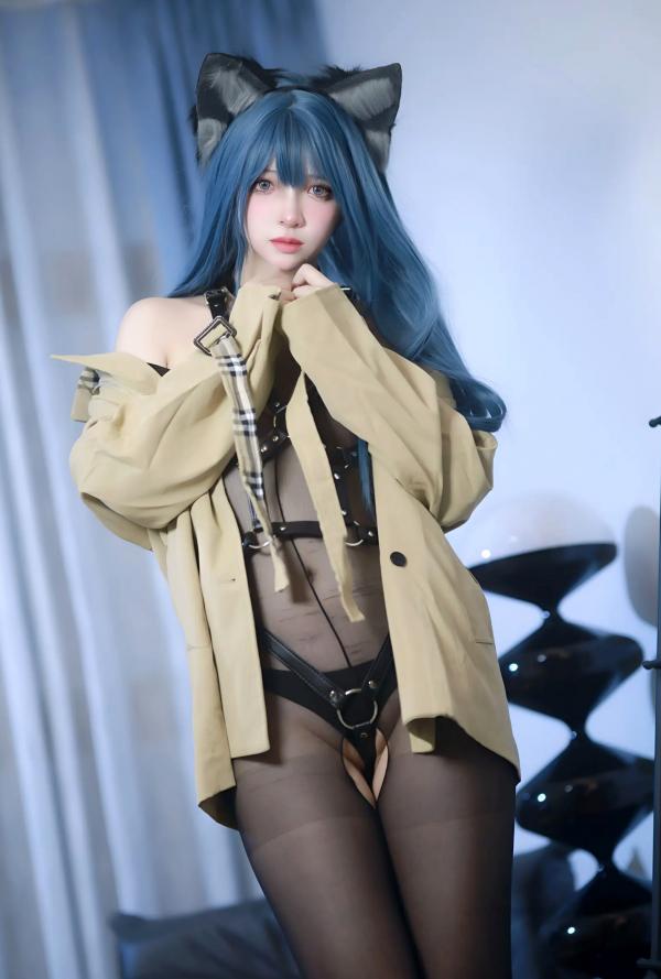    疯猫ss - 猫耳绑带束缚，冷艳蓝发Cosplay潮流私房，大尺度黑丝美腿诱惑写真第42张图片