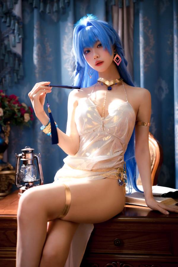    Shika小鹿鹿 - 胜利女神海伦Cosplay，蓝色长发冷艳高雅，身着高叉礼服性感妩媚，私房写真大尺度呈现第5张图片