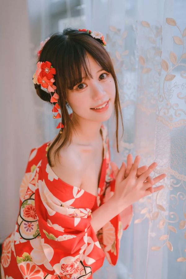   千反田鹿子 - 和服私房写真诱惑，绝美背部线条与红扇演绎室内温柔，性感艺术写真 [49P]第6张图片