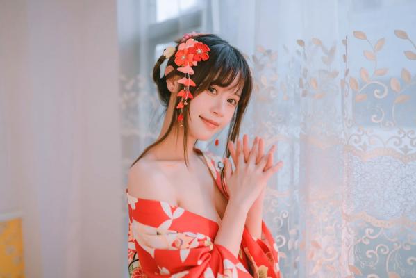    千反田鹿子 - 和服私房写真诱惑，绝美背部线条与红扇演绎室内温柔，性感艺术写真 [49P]第7张图片