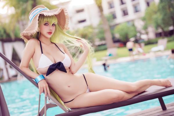    沖田凜花Rinka-C.C.-夏日泳池白色比基尼诱惑写真第16张图片