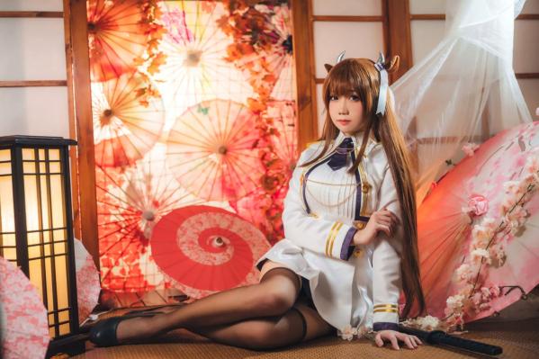    焖焖碳 - 碧蓝航线樫野Cosplay，和风制服诱惑，极致美腿与清纯甜美，二次元女神精选私房照第18张图片