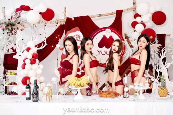    YouMi尤蜜：情聚圣诞，模特身穿性感红丝内衣演绎节日氛围写真，唯美诱惑合辑第57张图片