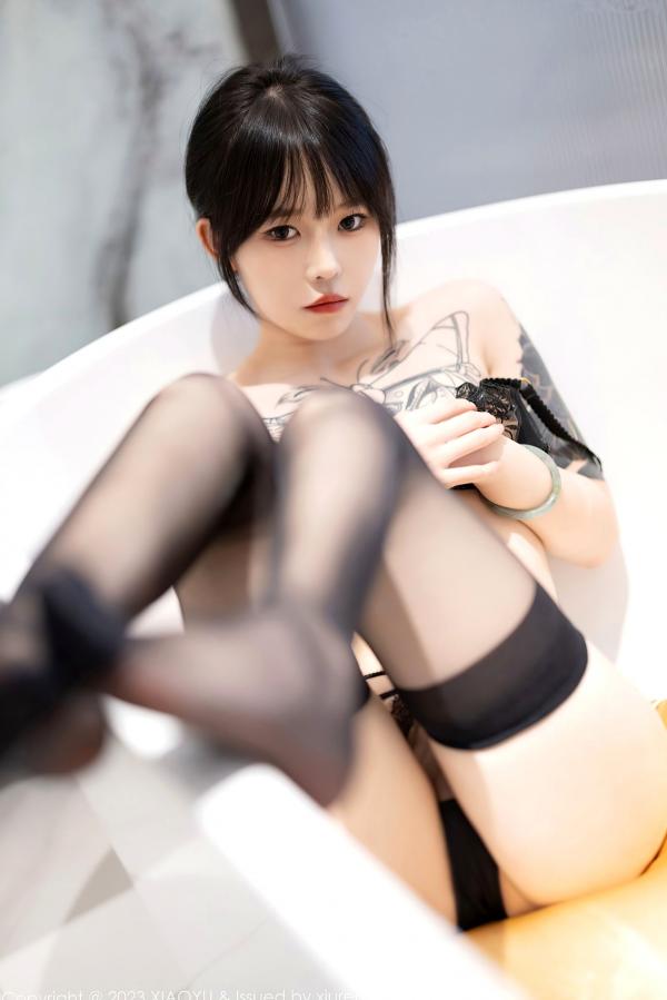    XiaoYu语画界-1077-潮流纹身美女-黑色蕾丝内衣与黑丝诱惑-性感私房写真第73张图片