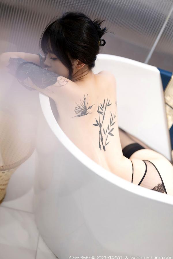    XiaoYu语画界-1077-潮流纹身美女-黑色蕾丝内衣与黑丝诱惑-性感私房写真第77张图片