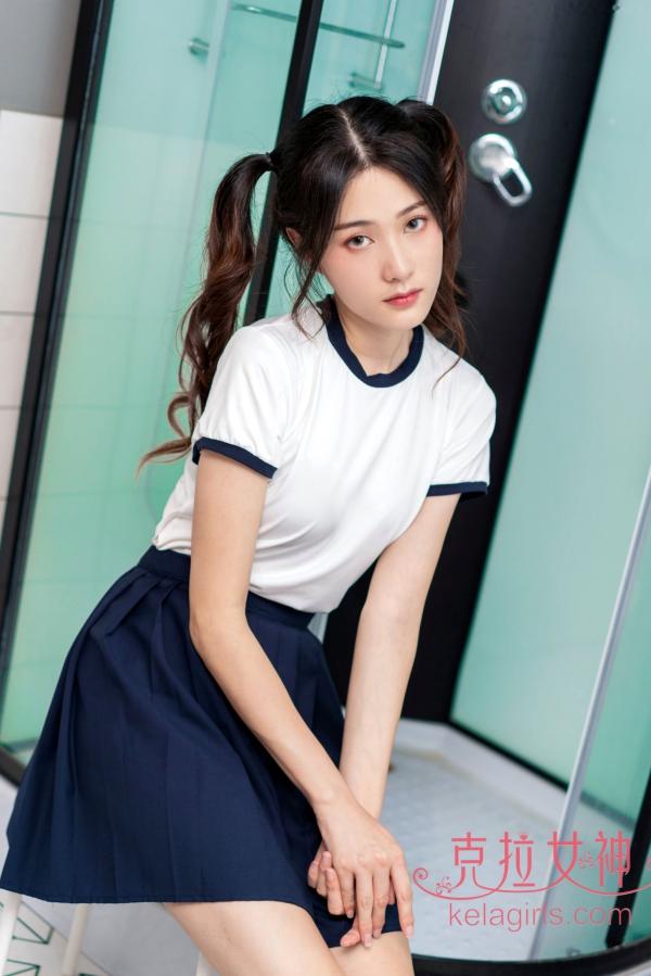    KelaGirls克拉女神-2020.07.24-苏棠-《学妹の蕾丝T裤》性感浴室校服诱惑写真，清纯双马尾制服美腿私房照第3张图片