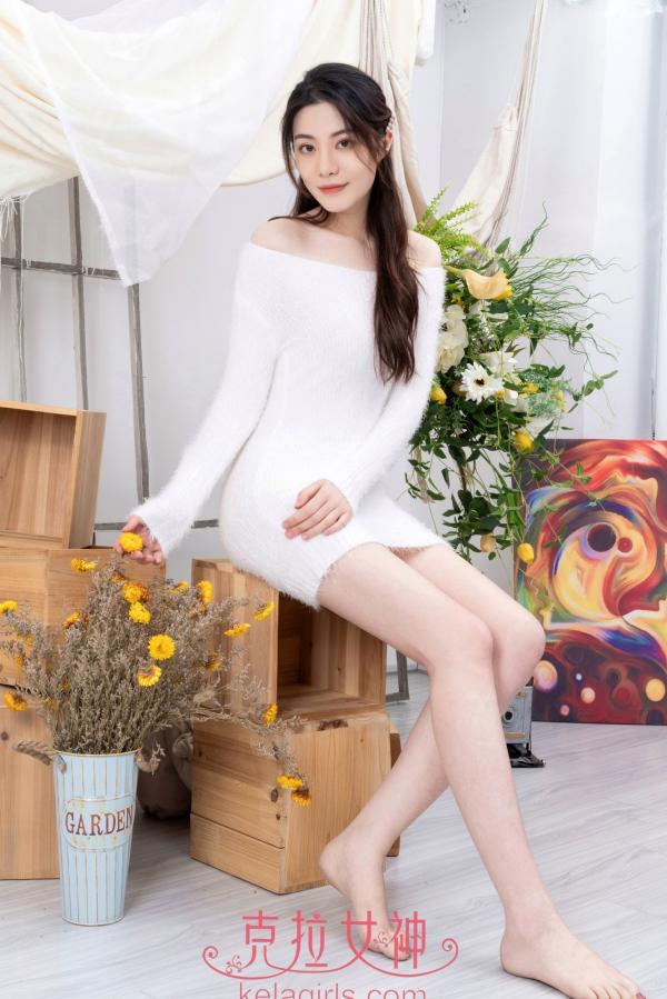    KelaGirls克拉女神-百琳《如花似玉》：清纯甜美风，白色针织露肩裙简约家居私房写真第9张图片