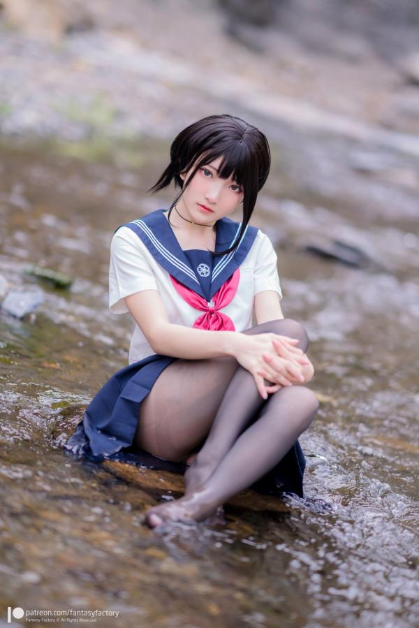    Fantasy-Factory-小丁Ding-户外溪边清纯JK水手服诱惑黑丝，青葱校园制服私房大片第4张图片