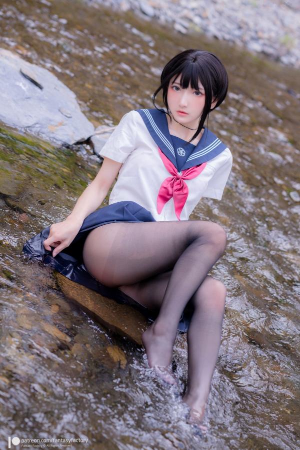    Fantasy-Factory-小丁Ding-户外溪边清纯JK水手服诱惑黑丝，青葱校园制服私房大片第6张图片