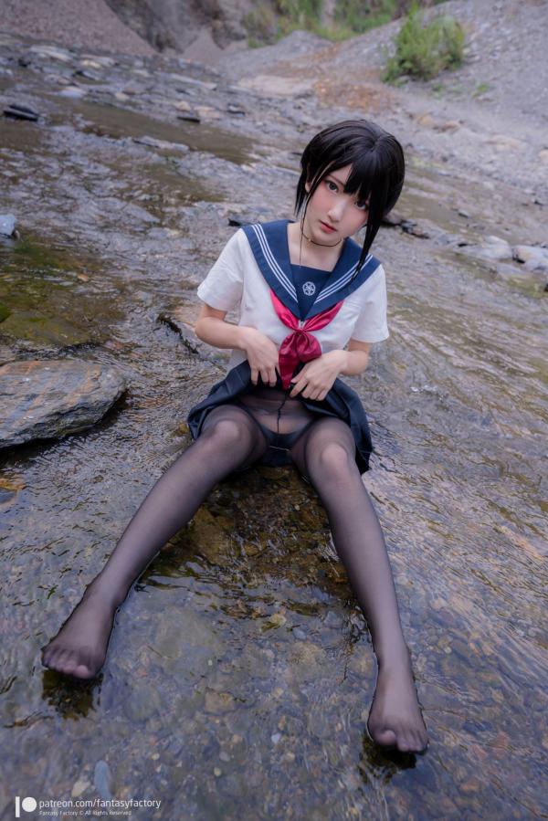    Fantasy-Factory-小丁Ding-户外溪边清纯JK水手服诱惑黑丝，青葱校园制服私房大片第9张图片