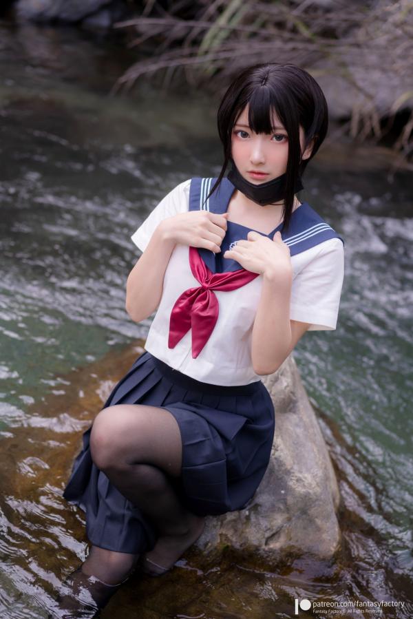    Fantasy-Factory-小丁Ding-户外溪边清纯JK水手服诱惑黑丝，青葱校园制服私房大片第16张图片