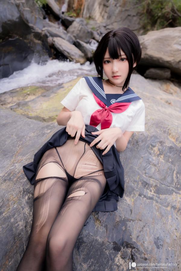    Fantasy-Factory-小丁Ding-户外溪边清纯JK水手服诱惑黑丝，青葱校园制服私房大片第18张图片
