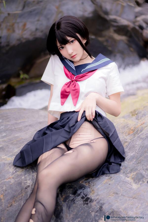    Fantasy-Factory-小丁Ding-户外溪边清纯JK水手服诱惑黑丝，青葱校园制服私房大片第19张图片