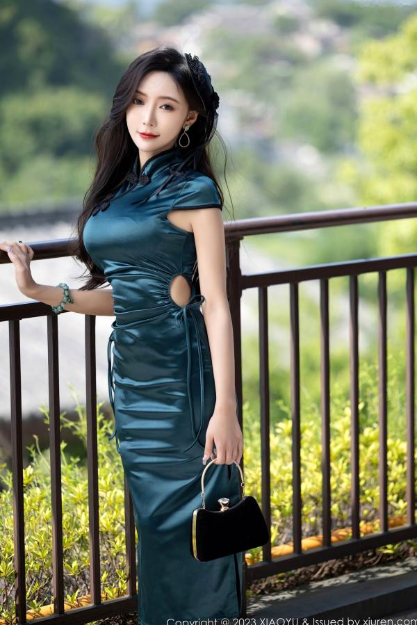 王馨瑶   XiaoYu语画界-1048-王馨瑶Yanni-暗绿色旗袍配黑丝诱惑-极品美腿性感女神-无圣光大尺度唯美写真-2023.06.13第7张图片